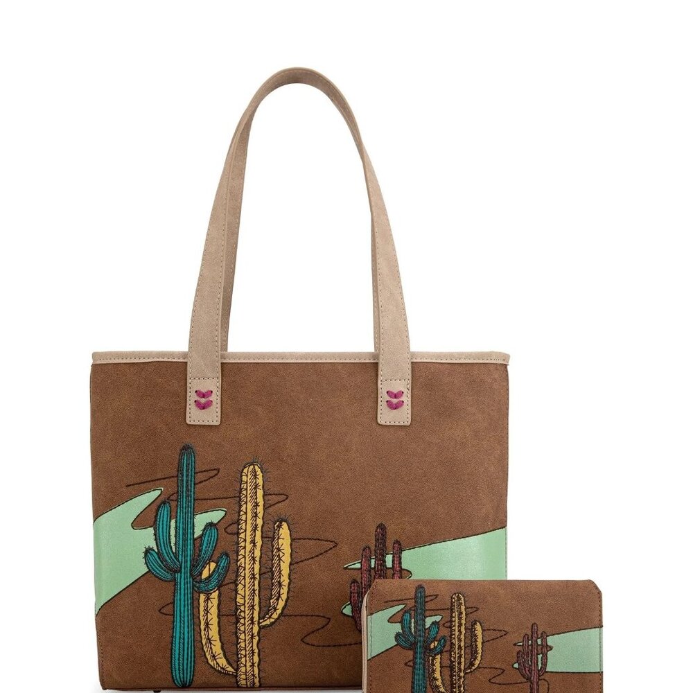 Montana West Embroidered Desert Cactus Tote w/Wallet Set MW1309G-8317W - Picture 4 of 4